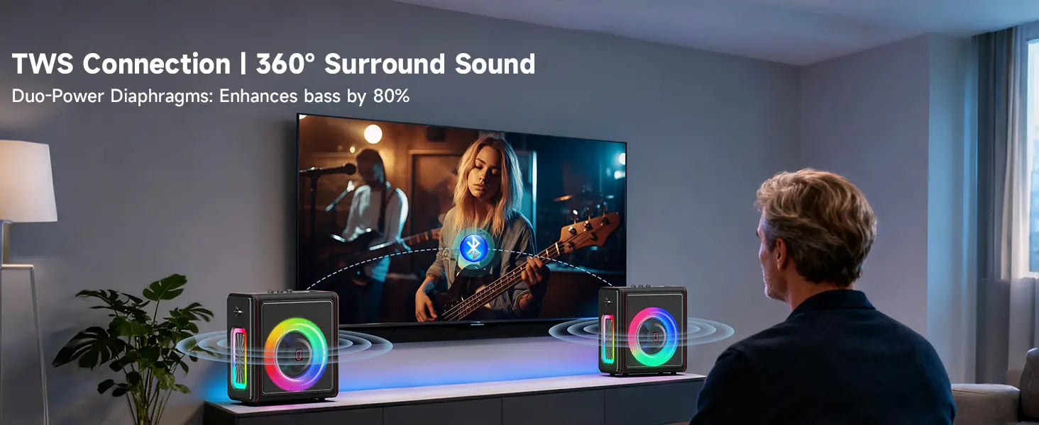 Karaoke Machine Portable Bluetooth 5.3 Speaker with 2 Wireless Microphones for Adults Supports TWS/TF Card/USB/AUX/Live