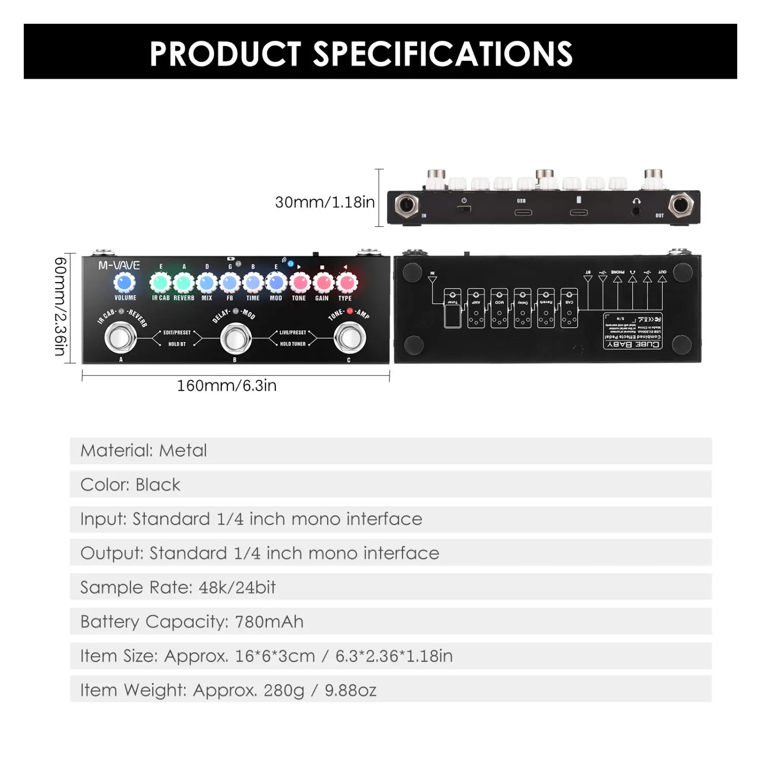 M-VAVE CUBE BABY Multi-Effects Pedal Electric Guitar Combined Effect Pedal with Wireless Music Playback Phone Recording Audio