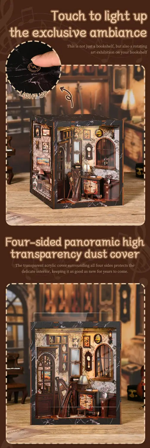 European Melody Musical Instrument Box DIY Miniature House 3D Puzzle Bookend Model Wooden Bookend. Creative Gift