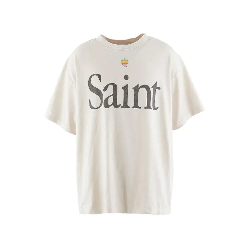 Hip Hop Retro Racing Style Graffiti Color Blocking Saint Micheal T-Shirt Men Women High Quality Oversized T Shirt Tee Tops