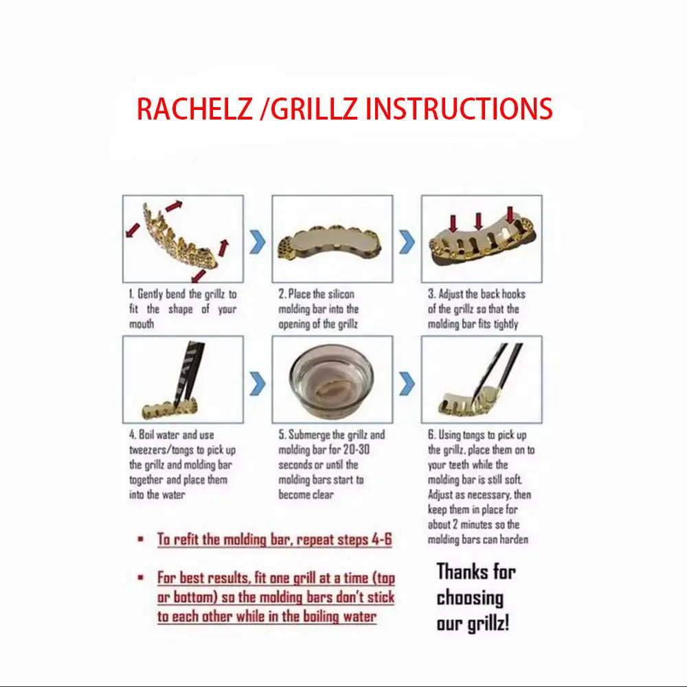 RACHELZ Hip Hop 10/10 Iced Out CZ Stone Teeth Grillz Punk Rapper Cubic Zirconia Tooth Caps For Women Men Jewelry Christmas Gift