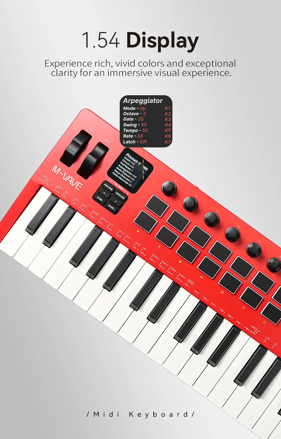 M-VAVE SMK-37 PRO Keyboard MIDI Controller 37 Key 16 RGB Pads&8 Knobs Supports Wireless Connection Systems Software Operation