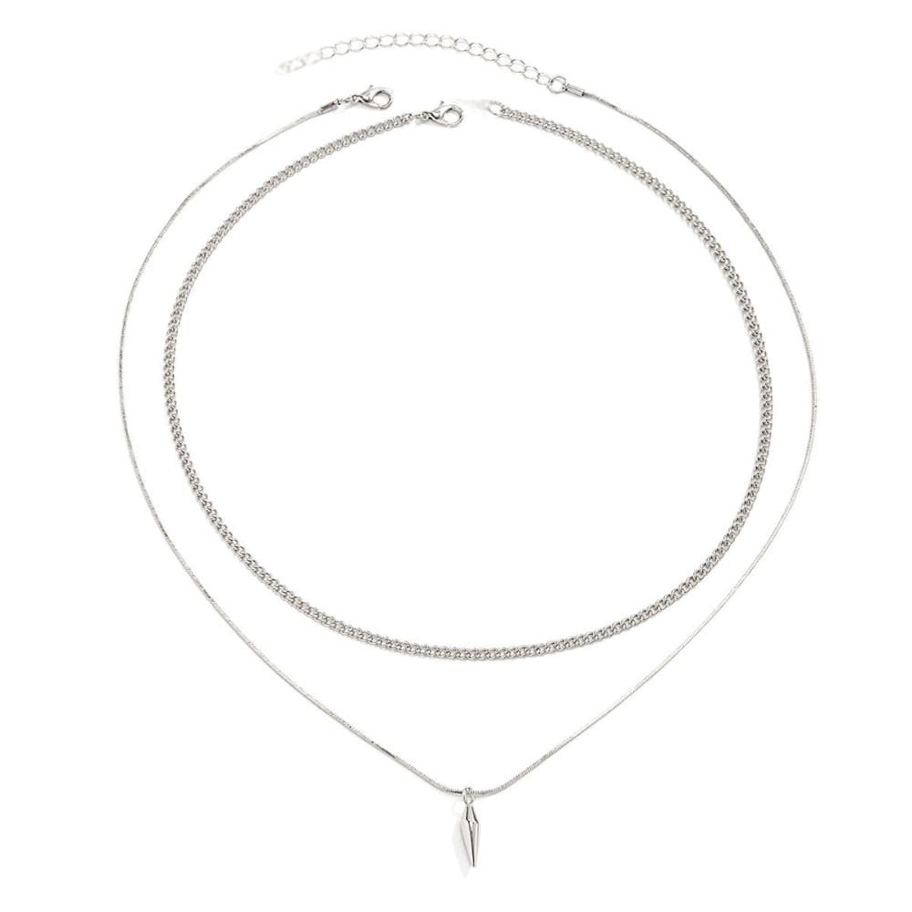 Hip-hop Fashion Double Layer Fold Wear Rivets Pendant Necklace Stainless Steel Clavicle Chain for Men Jewelry Accessories Gifts