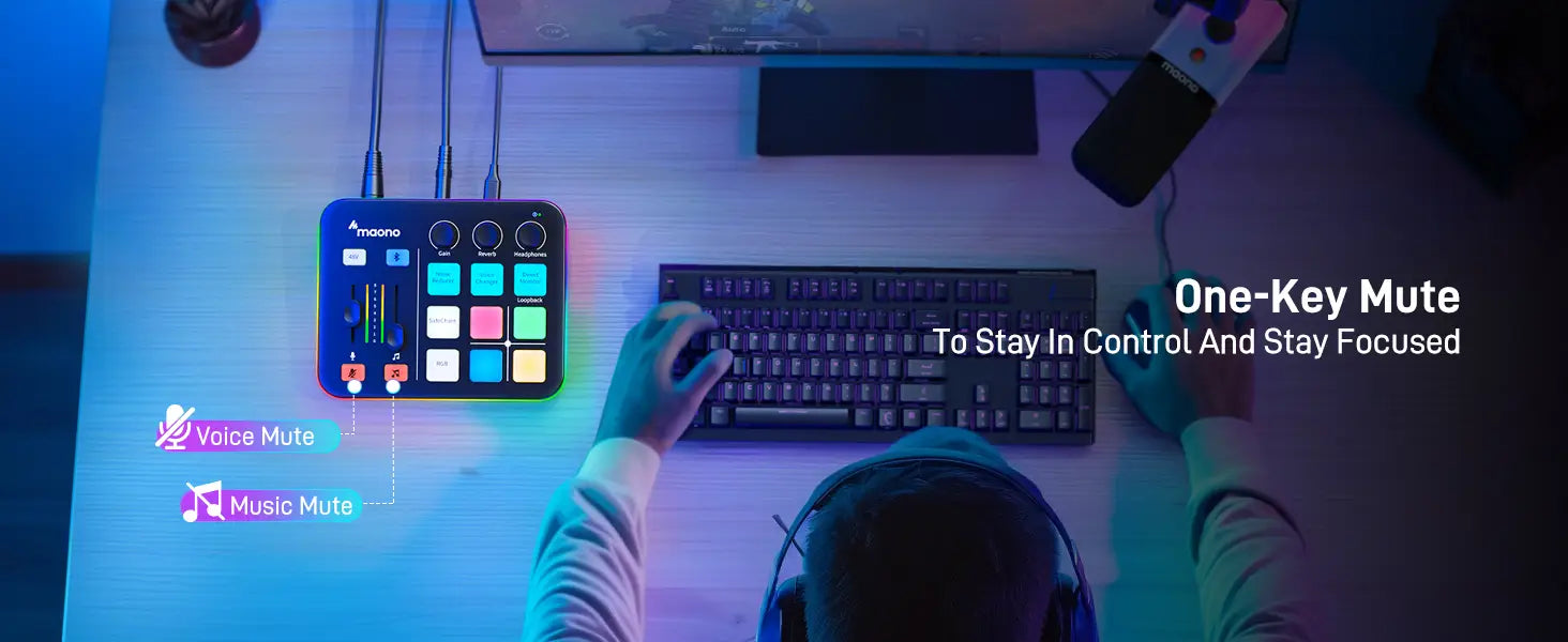 MAONO G1 NEO Gaming Audio Mixer,Custom Sound Effects RGB Streaming with XLR Microphone Audio Interface,for Game Voice,Podcast