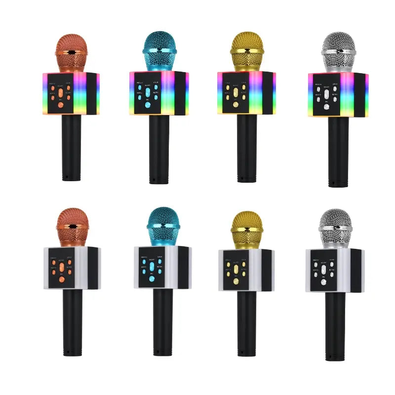 Wireless Bluetooth Karaoke Microphone Speaker Portable KTV System Support TF Card/USB/FM Radio/4 Voice Change/LED Lights