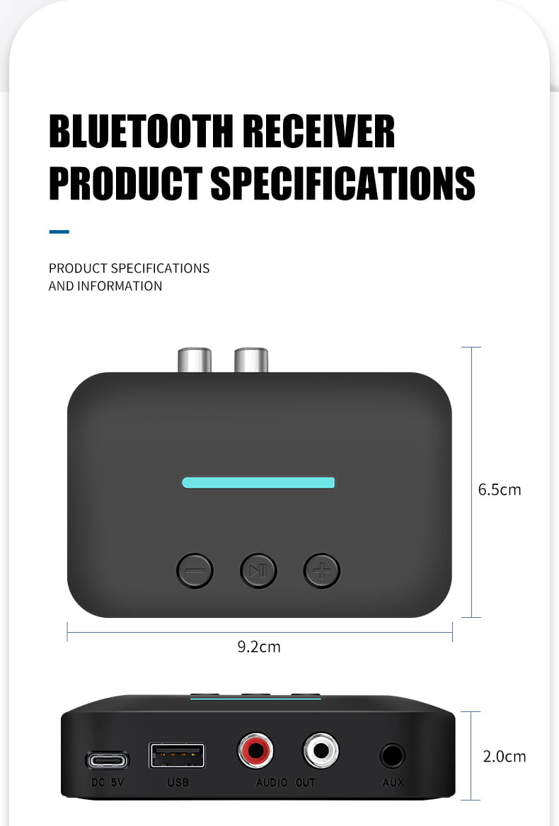 Bluetooth 5.6 Audio Receiver 3.5mm AUX RCA USB U-Disk Stereo Music Wireless Audio Adapter For PC TV Car Kit Speaker Amplifier