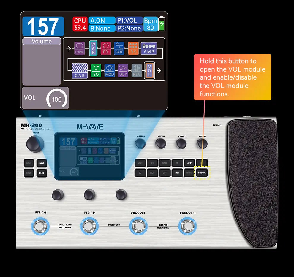 M-VAVE MK-300 Guitar/Bass Multi-Effect Processor Pedal | 300s Looper + 128 Drum MIDI DAW | ANN Neural Modeling 120AMP 360FX