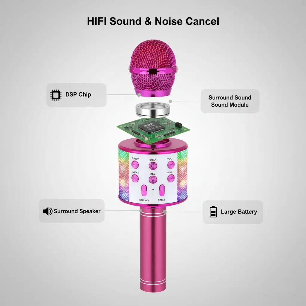 Karaoke Microphone for Kids & Adults - Bluetooth Mic Singing Mic with Disco Lights Built-in Speaker Player for Party Gifts