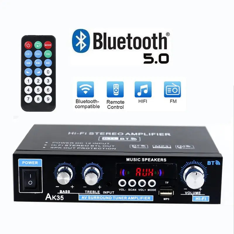 AK35 800W Home Power Amplifiers 2 Channel Bluetooth 5.0 Surround Sound FM USB Remote Control Mini HIFI Digital Amplifier Stereo