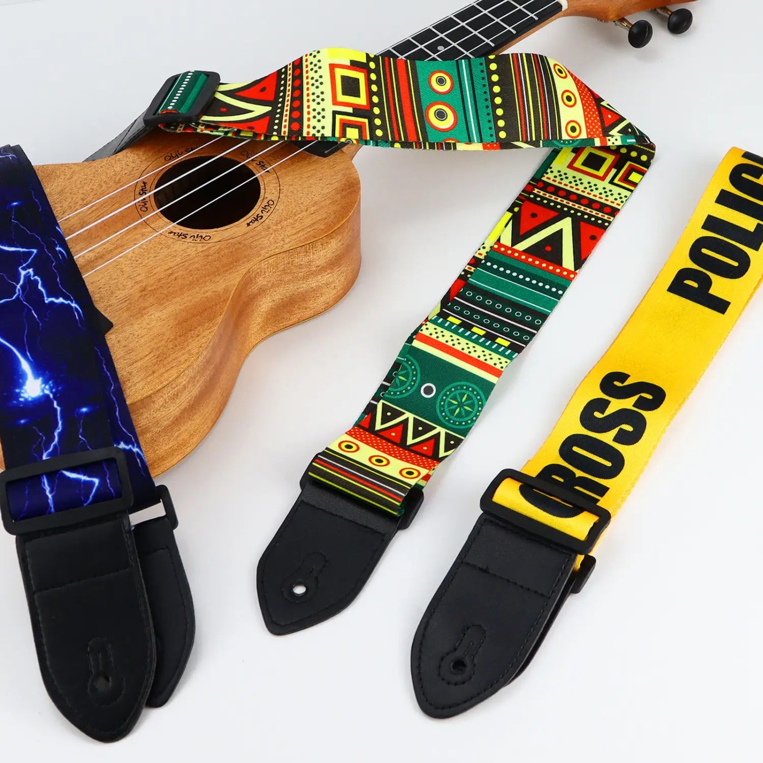 Premium Woodgrain Leather Guitar Strap - Fits Classical Electric & Bass Guitars - Adjustable Comfortable & Stylish