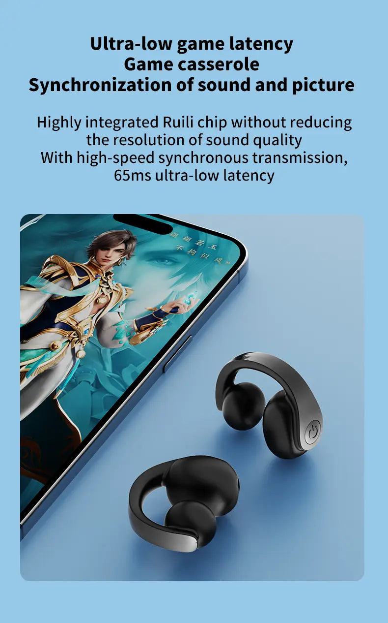 Bluetooth5.4 Single Wireless Earphone Ear-Clip Business Headphone HIFI Stereo TWS Music Headset Sports Earbuds For Xiaomi iphone