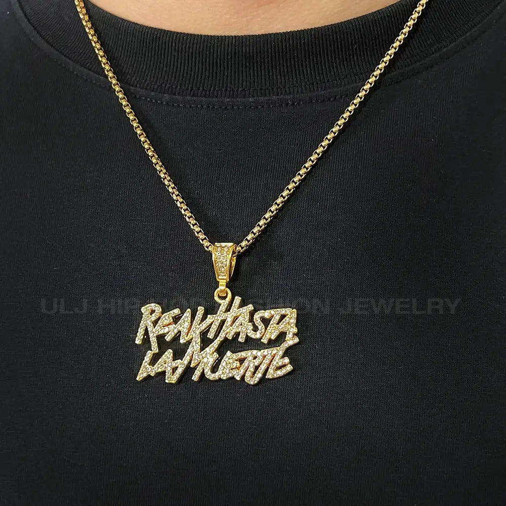 Hip Hop Street Style realhasta lamuerte Letter Bling Pendant Necklace 4mm Bling chain Iced out Bling For Rapper Cool Jewelry