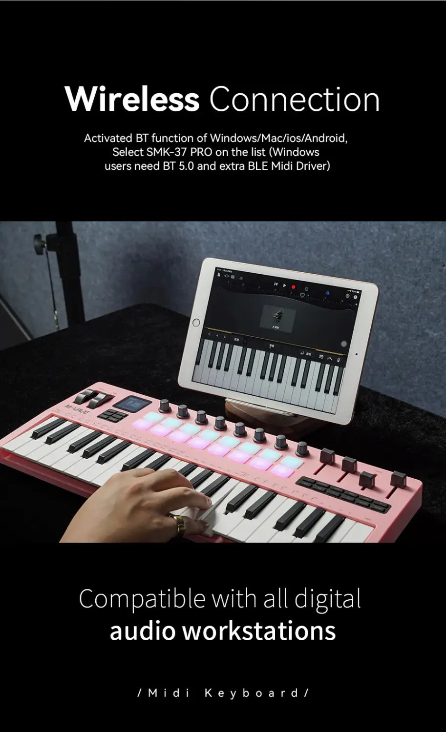 M-VAVE SMK-37 PRO Keyboard MIDI Controller USB | 16 RGB Pads And 8 Knobs Supports Software Operation for Windows Mac iOS Android