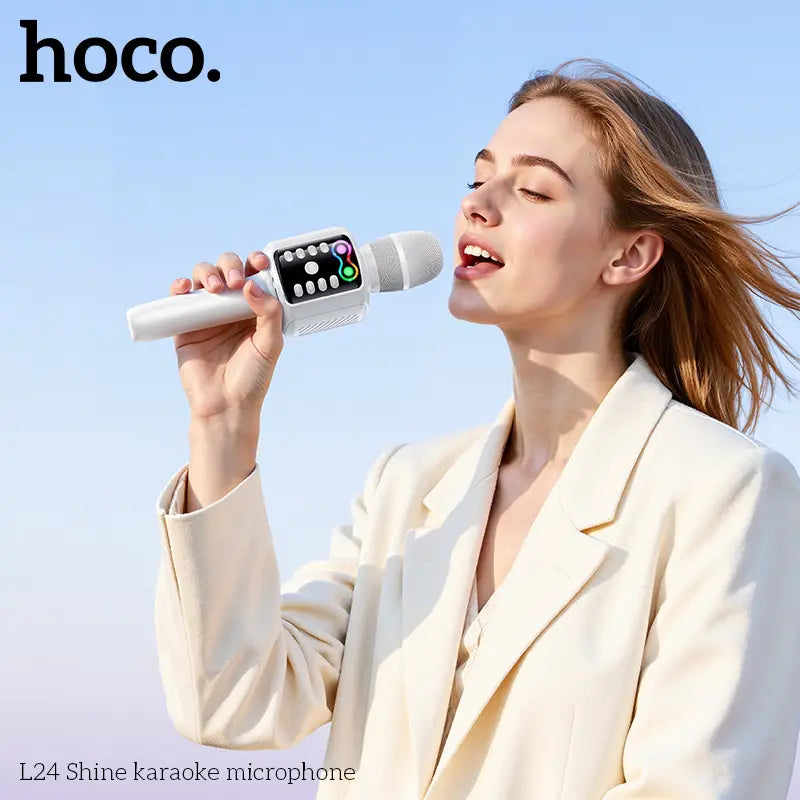 HOCO L24 Bluetooth 5.0 Karaoke Microphone Built-in 52mm Spearker Unit 5W Power Support USB Flash Drive TF card AUX Playback