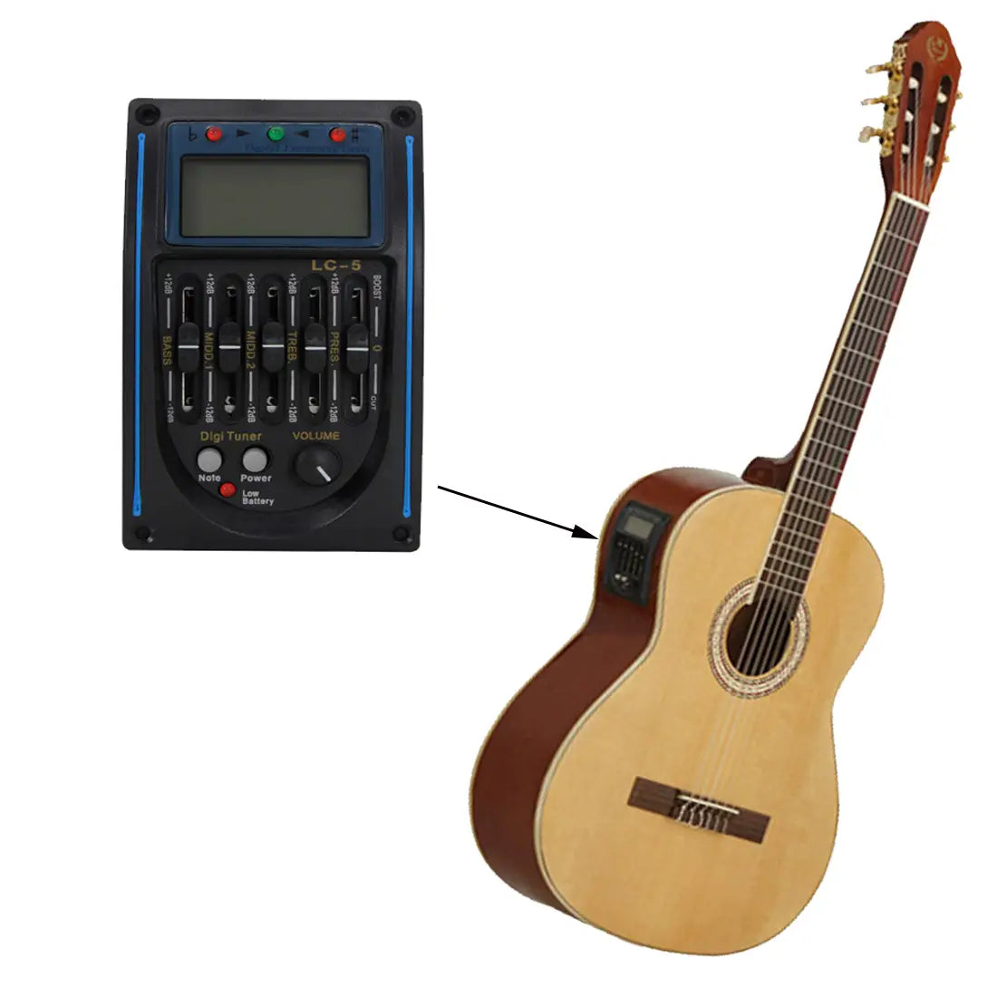 4/5 Band Acoustic Guitar Preamp EQ Equalizer Piezo Pickup Tuner Amplifier