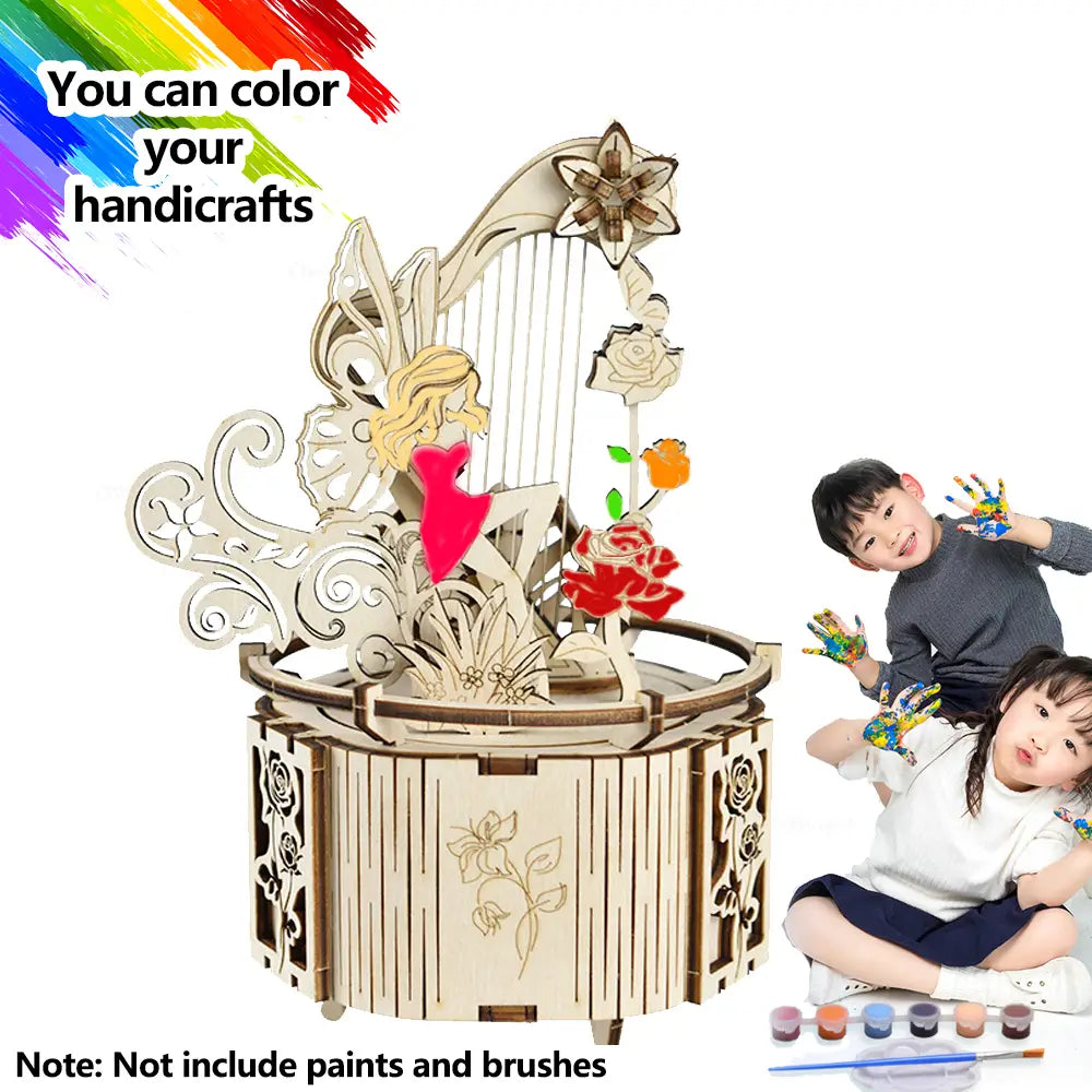 3D Wooden Puzzle Moon Star Model Music Box Building Kits Rotating Craft Decor Educational STEM Toy Gift for Adults Teens Kids