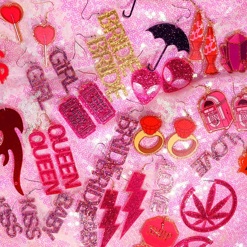Y2k Earrings For Women Hip Hop Pink Cute Flame Snake Rock Lightning Queen Alien Set