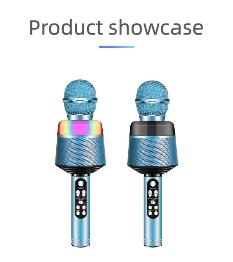 Wireless Bluetooth Karaoke Microphone 5-in-1 Portable Handheld Mic Speaker with Dynamic Lights Karaoke Microphone for Adults