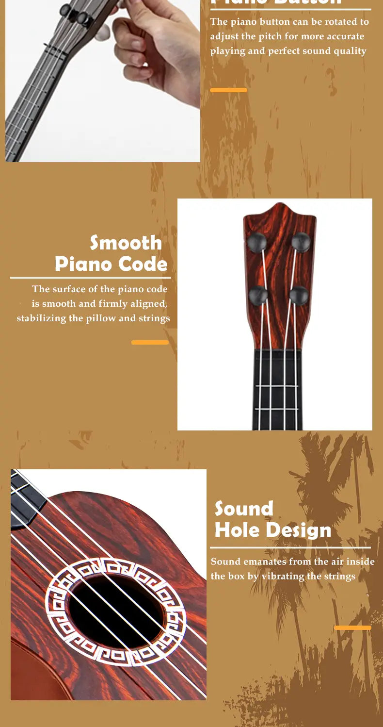 Toy Ukulele Classical Guitar Musical Instrument Kids Play Early Educational Learning Adjustable Atrings with Paddles 2 Colors