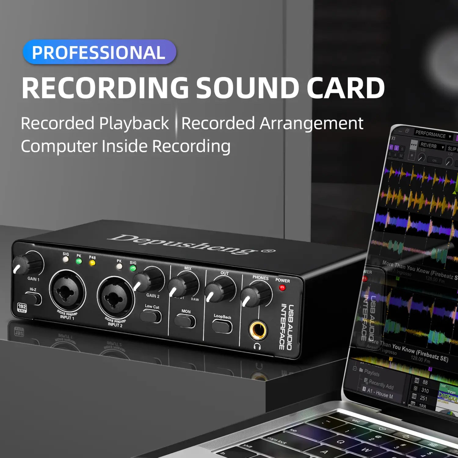 Audio Interface Depusheng MD22 USB 3.0 Sound Card with Monitoring Electric Guitar Live Recording For Studio Singing Micro