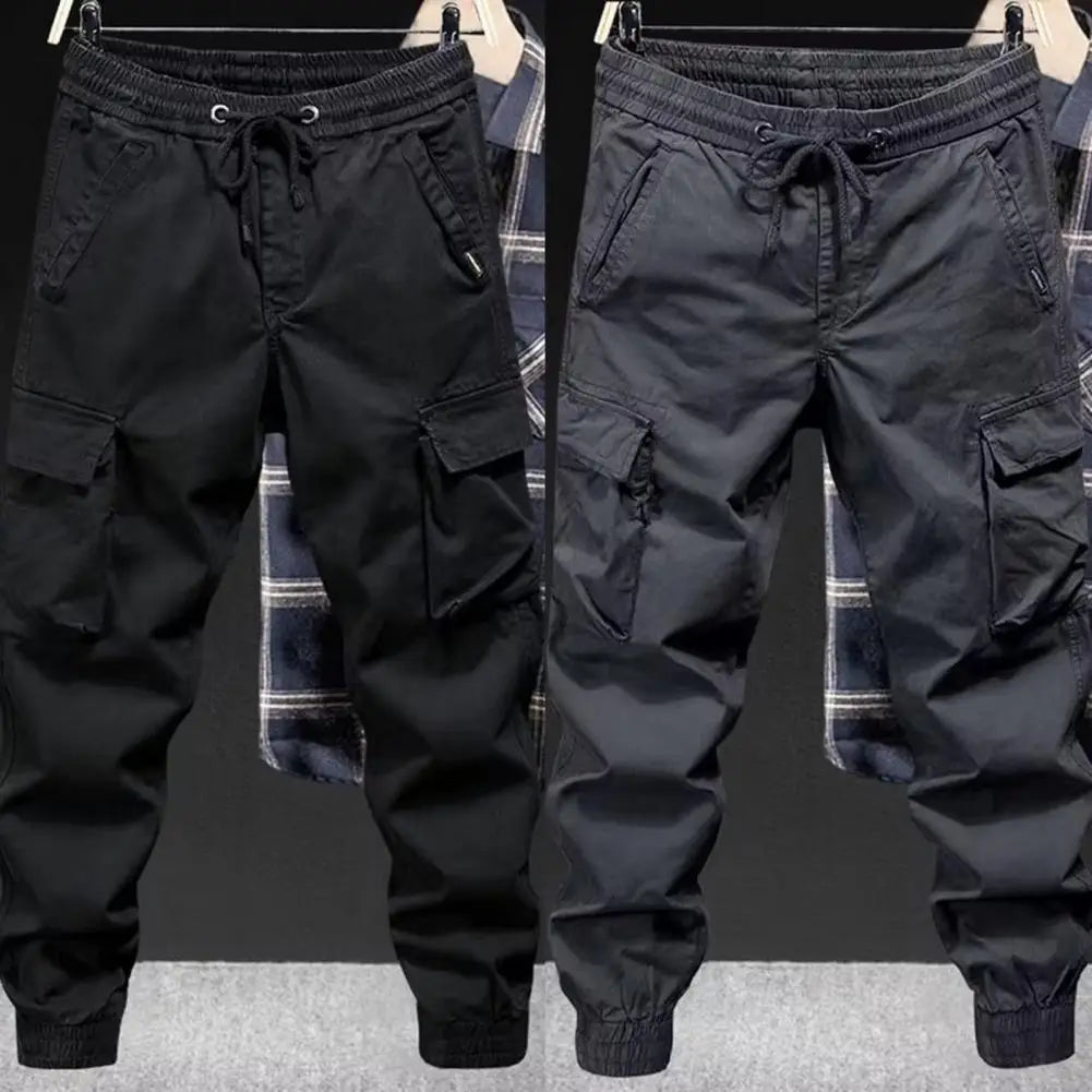 2025 M-5XL Sweatpants Men Cargo Pants Drawstring Waist Multi Pockets Overalls Ankle-banded Streetwear Hip Hop Long Trousers