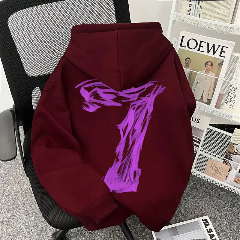 Autumn Hip Hop Fashion Printed Pullover Hoodies Men’s Letter 7 Fleece Oversized Sweatshirts Y2K Streetwear Hoody Clothes