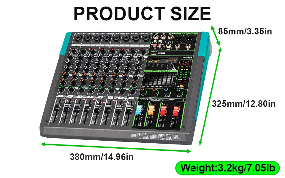 Professional Audio Mixer Depusheng MG8 8 Channel Sound Board Console DJ Mixing Desk System Interface Built-in 256 Reverb Effect