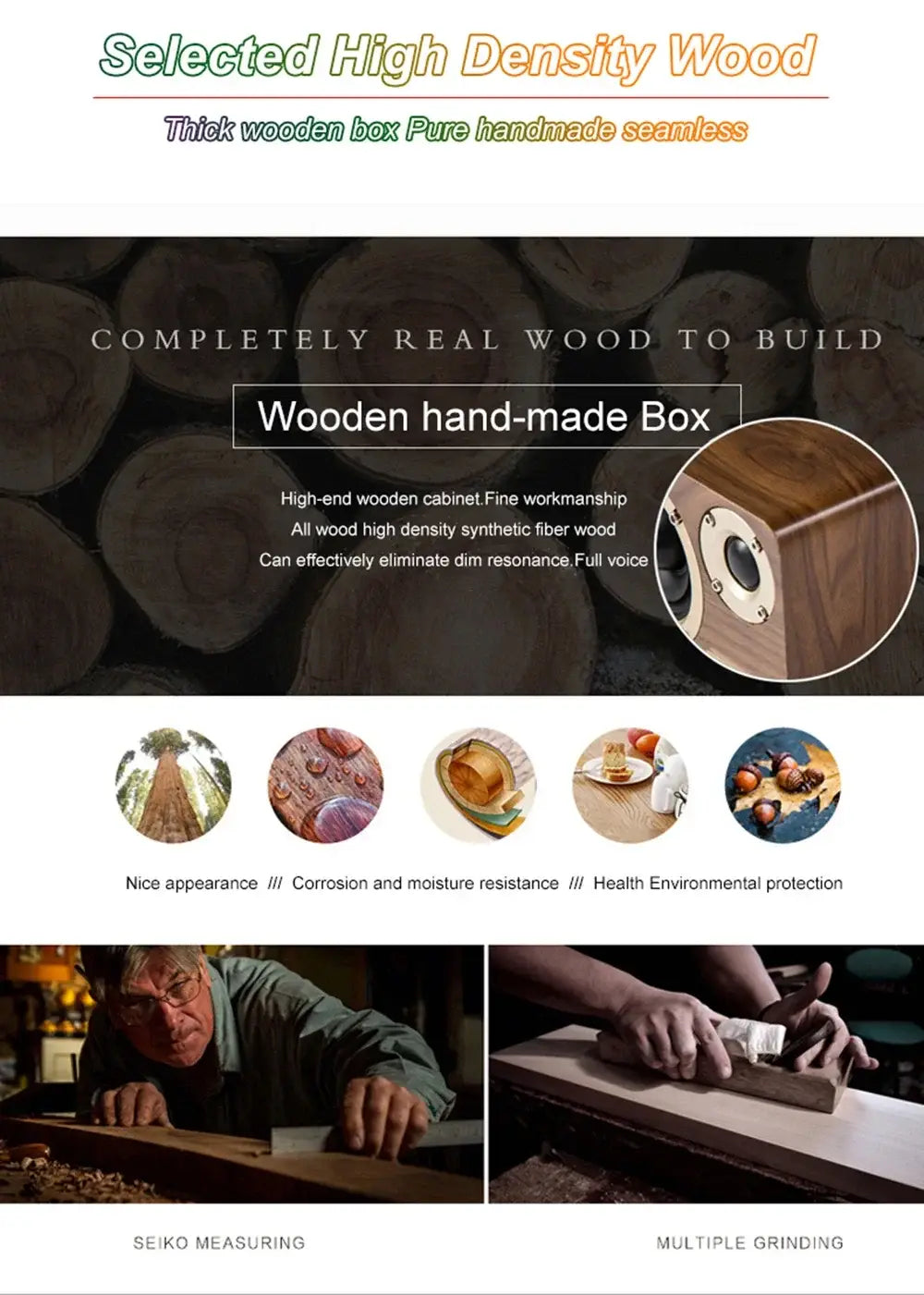 High Power Wireless Bluetooth Speaker Wooden Desktop Subwoofer Home Karaoke System Shocking Lossless HiFi Surround Music Player