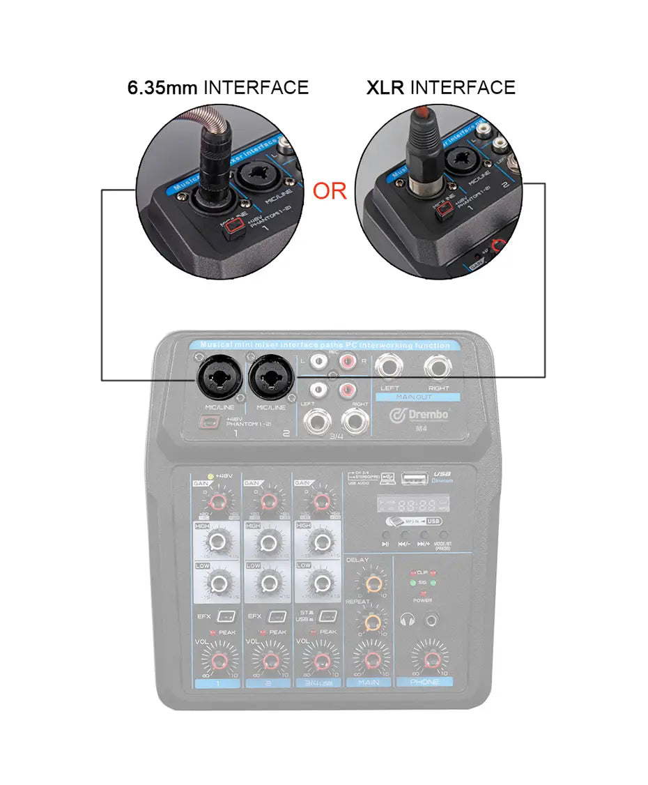 M4 M6 Aduio Mixer DJ Console with Bluetooth Sound Card for PC Recording Karaoke Microphone Instrument Mixing Audio Interface