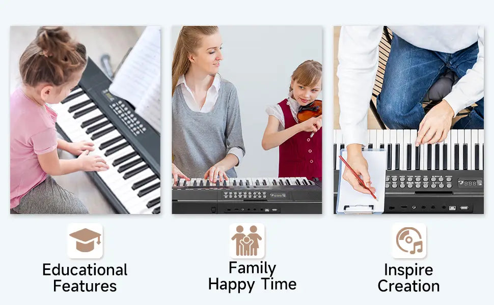 61 Keys Portable Keyboard Piano 1000 Tones 150 Demo Songs Folding Electronic Keyboard Piano Black
