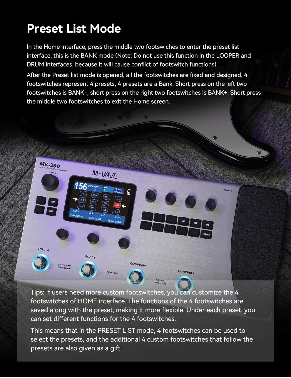 M-VAVE MK-300 Guitar Bass Multi-Effect Processor with 150s Looper 128 Drums MIDI DAW 120AMP 10h Battery ANN Neural Modeling