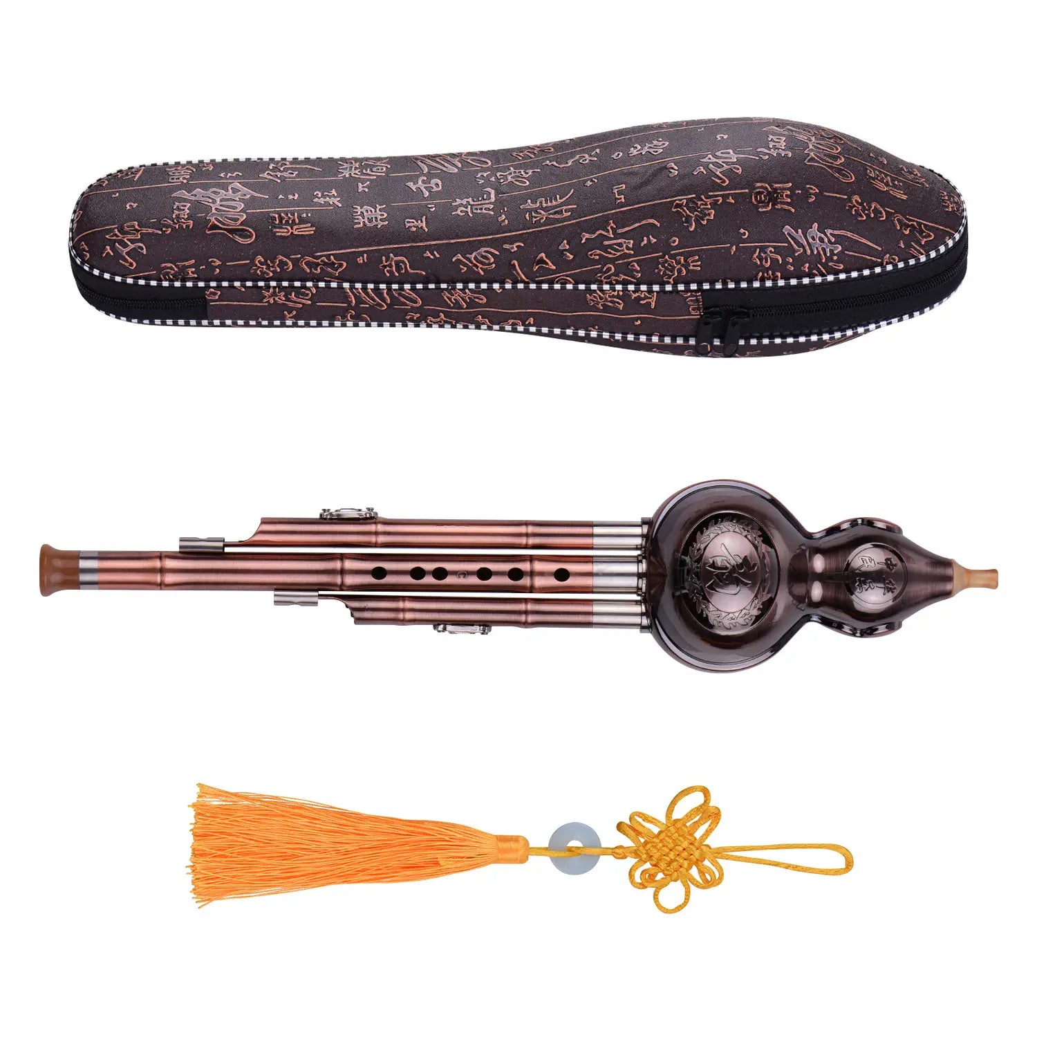 3 Tone C-Key Hulusi Gourd Cucurbit Flute Aluminum with Copper Plated Pipes Chinese Traditional Instrument