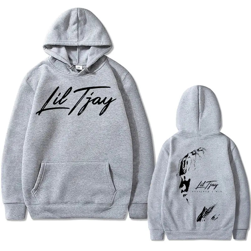 Rapper Lil Tjay Destined 2 Win Double Sided Print Hoodie Man Black Cotton Sweatshirt Men Women Fashion Oversized Hip Hop Hoodies