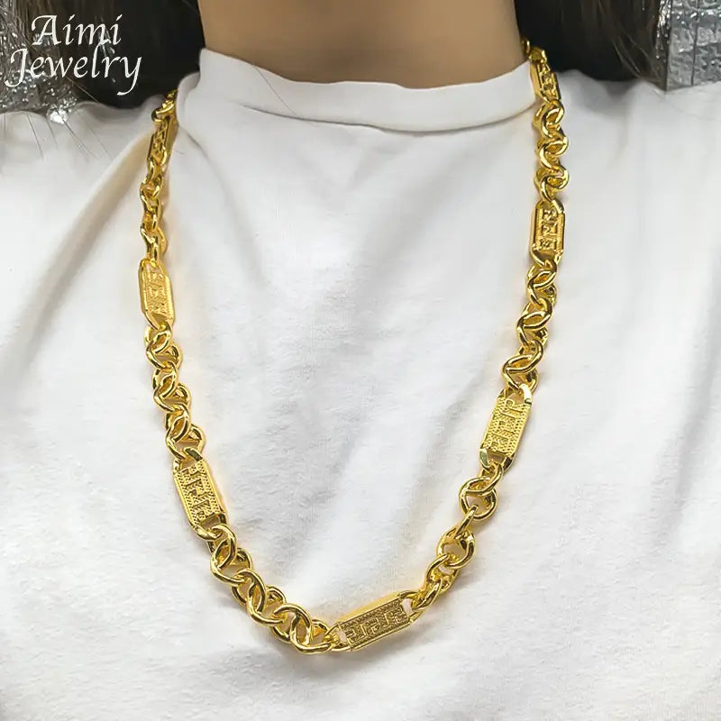 Hip Hop Trendy African Jewelry Set for Men Women Chunky Necklace Bracelet Gold Plated Fashion Jewellery for Party Daily Gifts