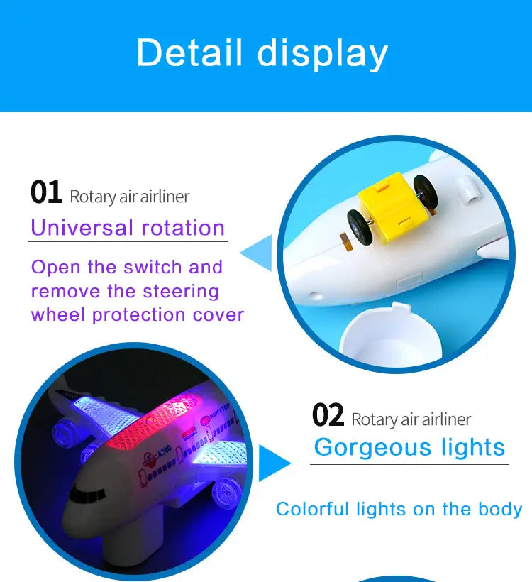 Electronic Aeroplane Toy with Music & Light Airplane Toy Electric Detachable Plane Toys Autopilot Automatic Obstacle Avoidance