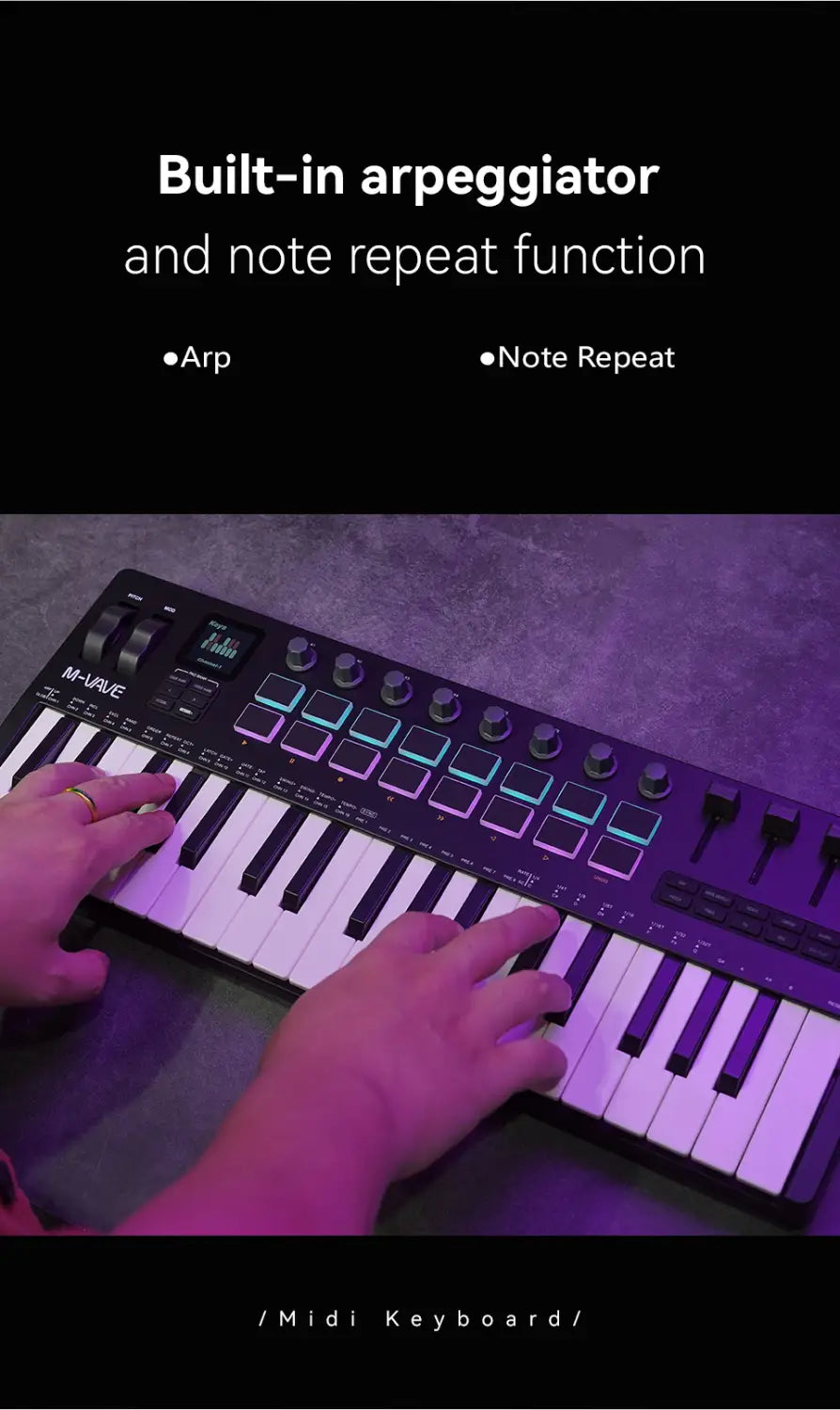M-VAVE SMK-37 PRO Keyboard w/16 RGB Pads,8 Knobs & Wireless Bluetooth|Velocity-Sensitive Keys,Synth Engine/Music Production