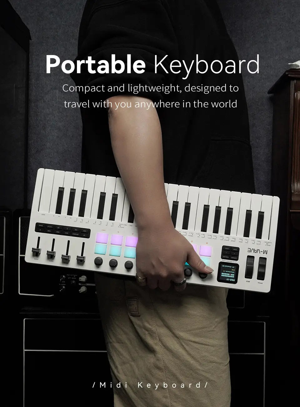 M-VAVE SMK-37 PRO 37-Key MIDI Controller Pedal 16 RGB Pads 8 Knobs Built-in Synthesizer Portable Keyboard Digital 37 300