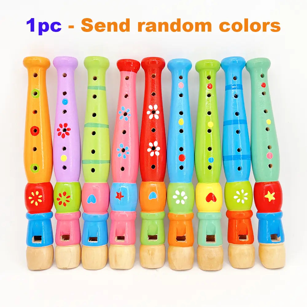 1pc 20cm/7.87in Colorful Wooden Flute Music Instrument Trumpet Buglet Hooter Kids Educational Learning Musical Toys for Children