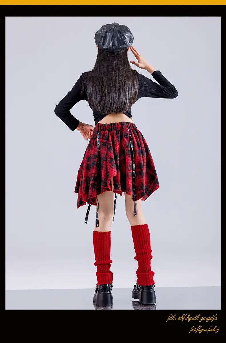 Hip Hop Girls K-pop Fashion Crop Top Street Dance Cargo Pants Plaid Skirts Kids Streetwear Children Jazz Girl Group Clothes Sets