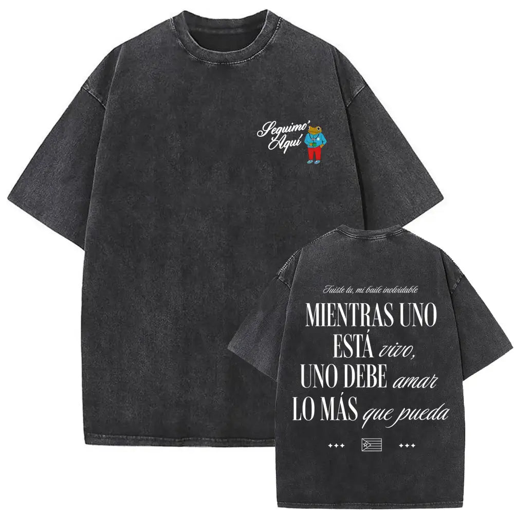 Rapper Bad Bunny Washed Vintage T-shirt Debi Tirar Mas Fotos DTMF World Tour 2026 T Shirts Men Women Fashion Hip Hop T-shirts