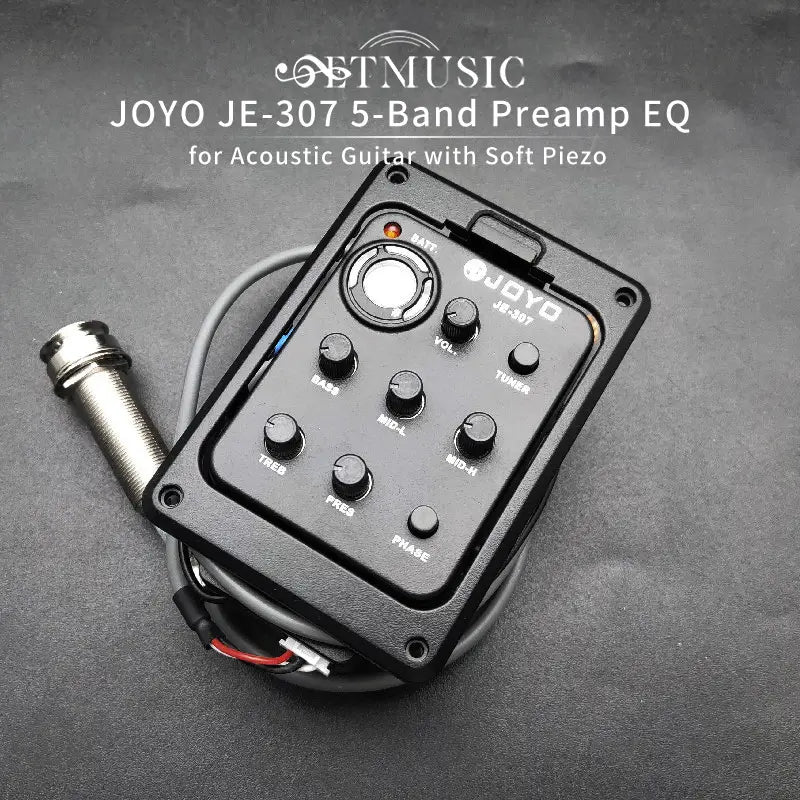 JOYO JE-307 5-Band Preamp EQ with Tuner Pickup for Acoustic Guitar with Soft Piezo Black