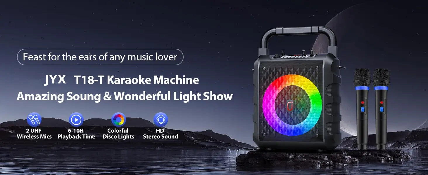Karaoke Machine with 2 Wireless Microphones 【2025 Upgraded 20W 6.5’’Subwoofer】Portable Bluetooth Karaoke Speaker with PA System