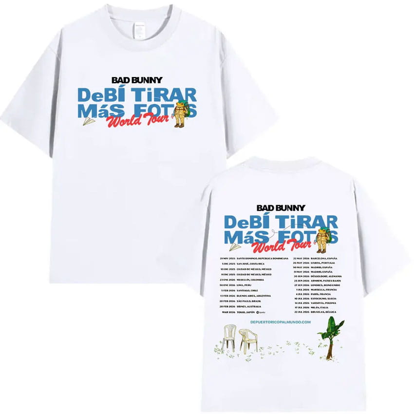 Rapper Bad Bunny Tour 2026 Album Merch T Shirts Debi Tirar Mas Fotos DTMF Graphics T-shirts Unisex Hip Hop Oversized Cotton Tees