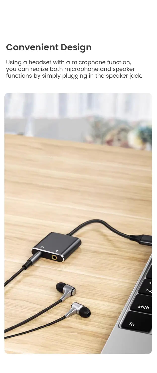USB Sound Card Adapter with 3.5mm Headphone and Microphone Jack Braided Cable External USB Audio Adapter for Windows Mac Laptop