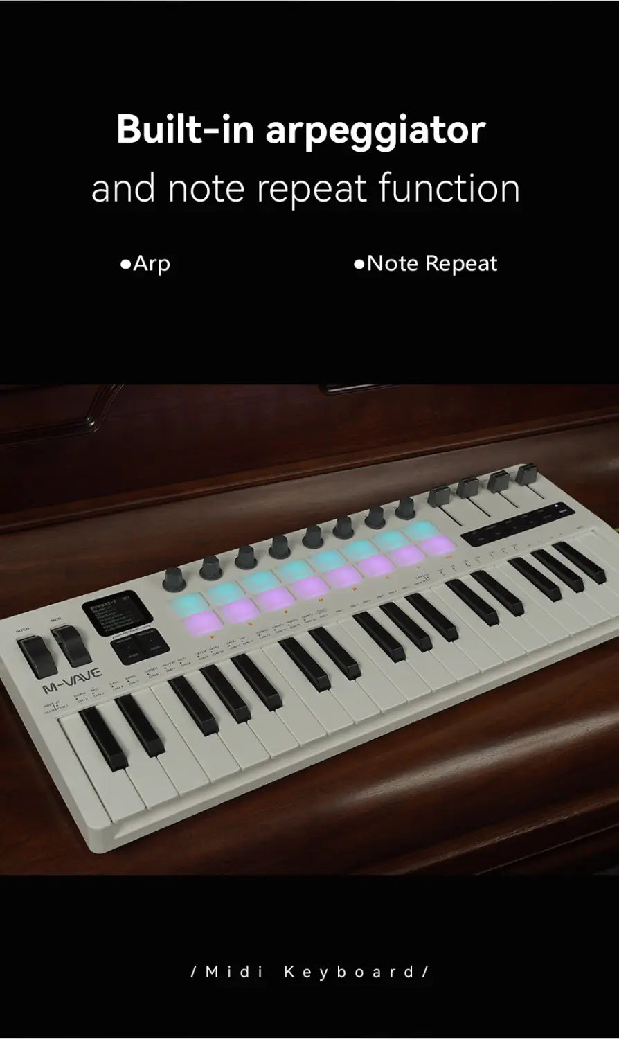 M-VAVE SMK-37 Pro Keyboard 37 Key MIDI Controller With Built-in Synth Engine 8 Knobs + 16 RGB Pads 37 Key MIDI Controllers