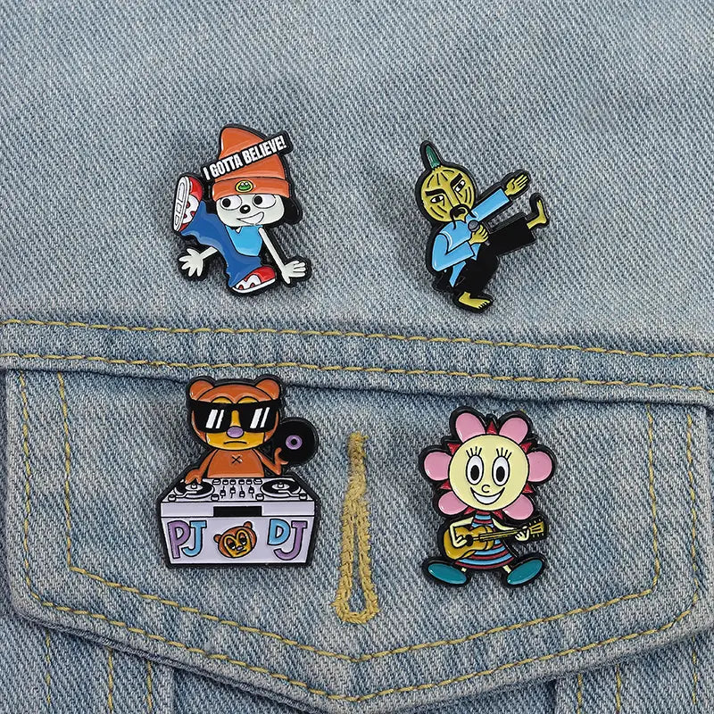 Music Rhythm Game Badge Enamel Pins I Gotta Believe! Parappa and PJ Berri Game Role Brooch Lapel Badge Funny Jewelry Accessories