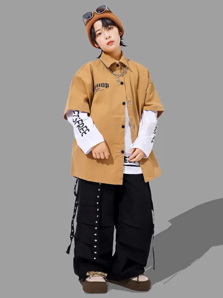 Kids Hiphop Dance Rapper Clothes Outfit Japanese Boys Hip-hop Style y2k Streetwear Accessories Child Fashion Performance Costume