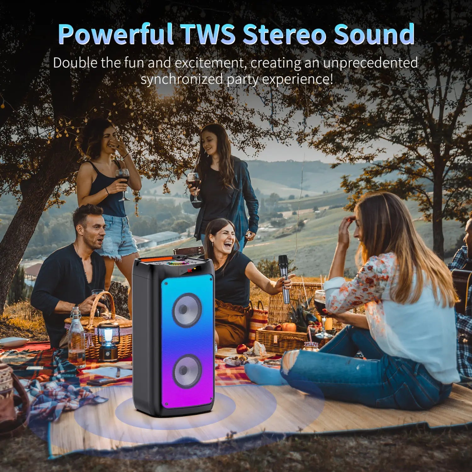 T10-TKaraoke Machine with2Wireless Microphones,Portable Bluetooth Speaker for Adults& Kids,Big Party PA System with Disco Lights