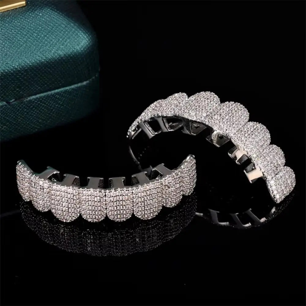 Hip Hop Teeth Grillz Set Removable Design Top & Bottom Set Hiphop Teeth Grillz Rhinestone Hollow Charm Teeth Grillz
