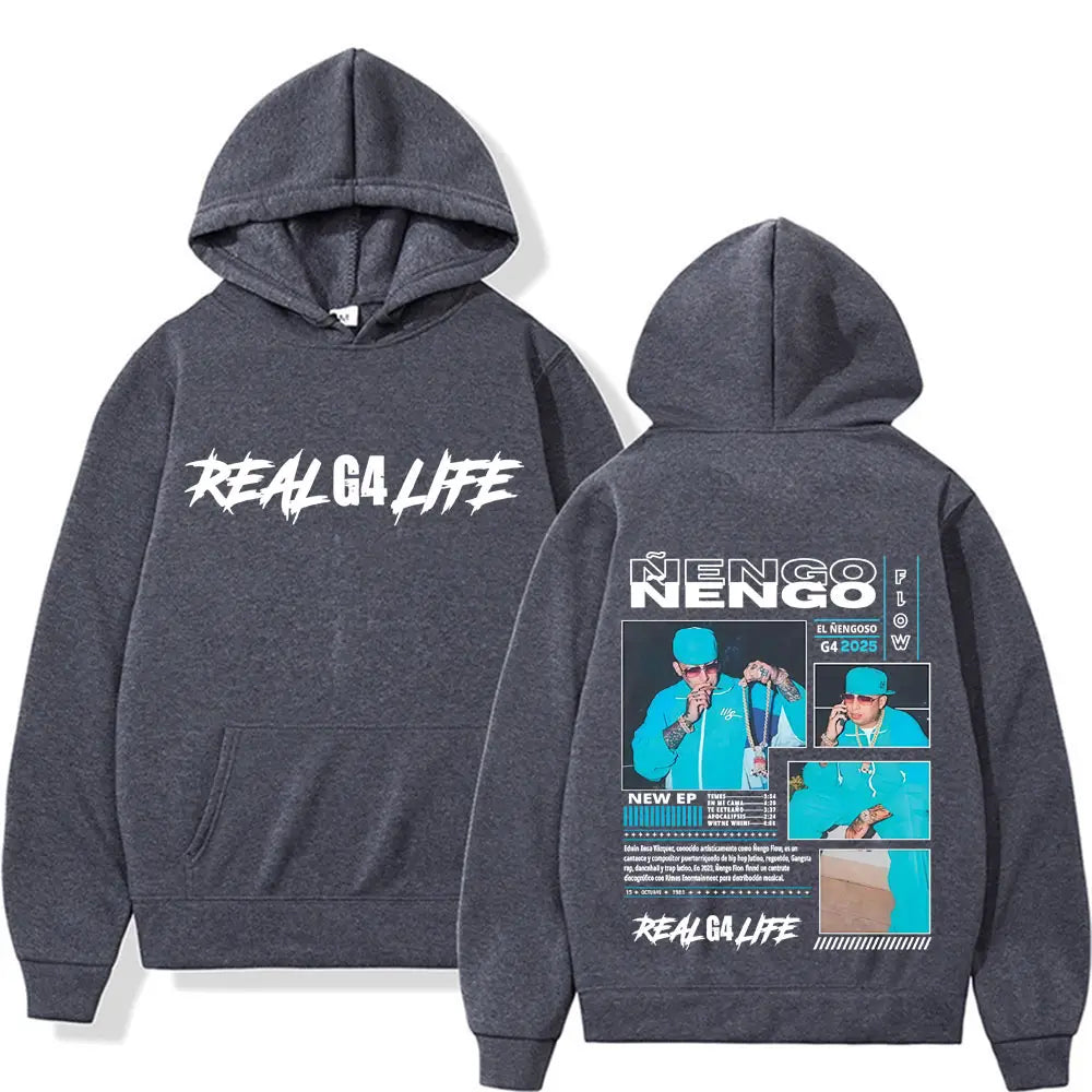Rapper Nengo Flow Real G4 Life Album Tour 2025 Hoodie Men Clothing Hip Hop Long Sleeve Autumn Unisex Fashion Casual Sweatshirts